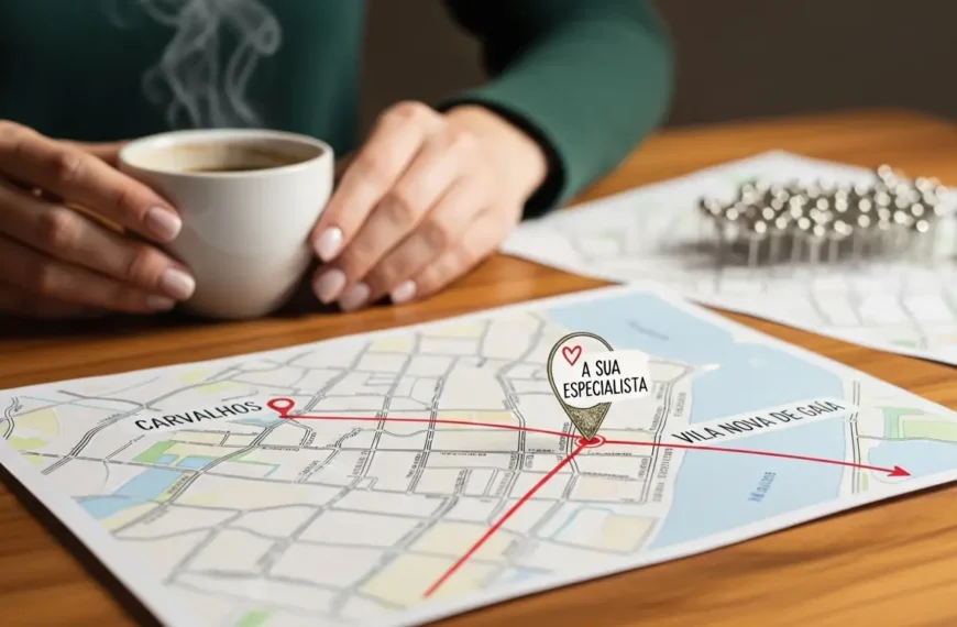 Mapa a mostrar a Lídia Sousa como a melhor alternativa local em Gaia às grandes cadeias como Láserum e Laser Place, focando na proximidade com zonas como Carvalhos.