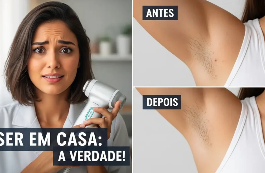 Especialista a analisar a eficácia e os riscos de uma depiladora a laser caseira (IPL) vs. o tratamento em clínica.
